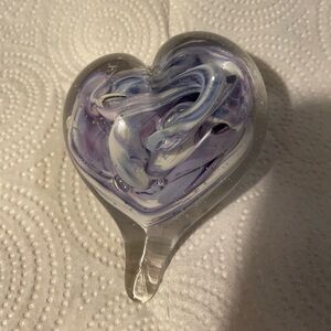 Crystal Glass Purple/Lavender & White Swirl Signed Heart Paperweight
